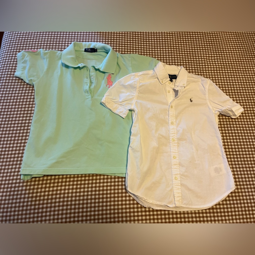 Ralph Lauren White and Mint Green Kids Shirt Set